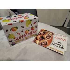 SUN MAID Raisin Recipe Box Metal Tin Fast Fruit Collection 2000 with cards